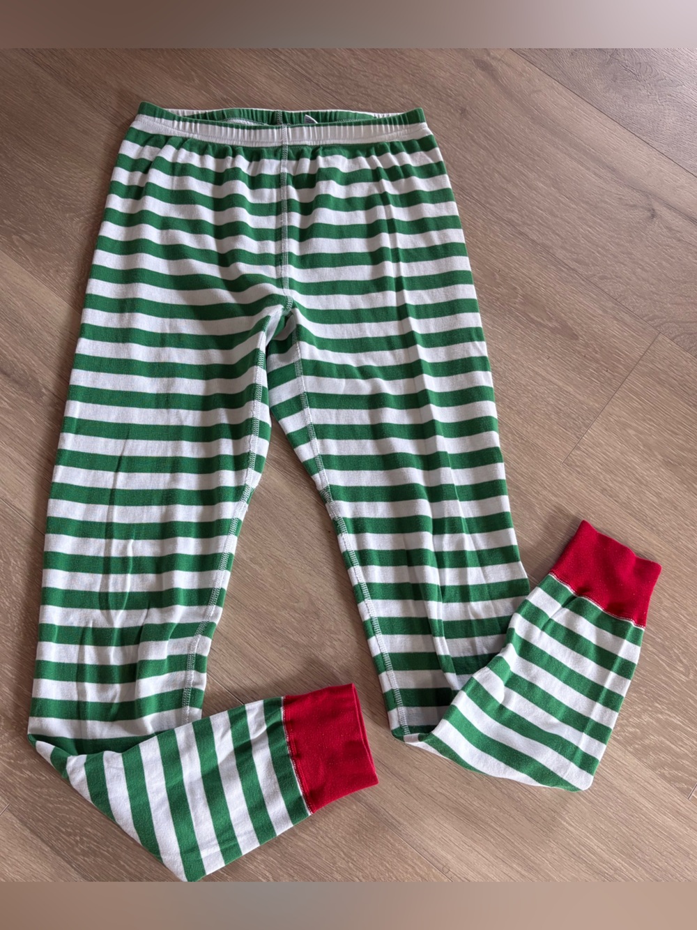 Hanna Andersson Green, White & Red Striped Pajama Pants